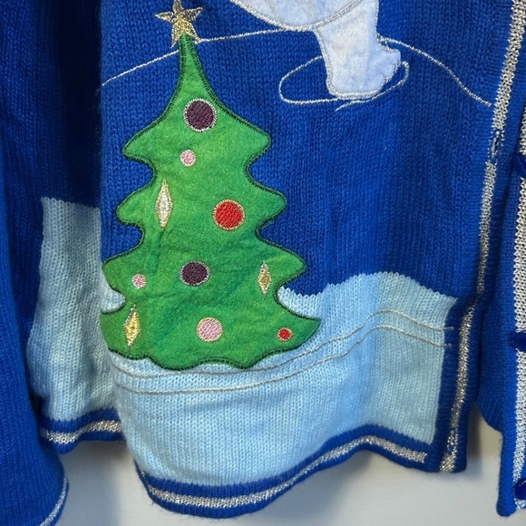 Vintage Christmas / Winter  Sweater with button front, blue, size XL - Picture 4 of 10